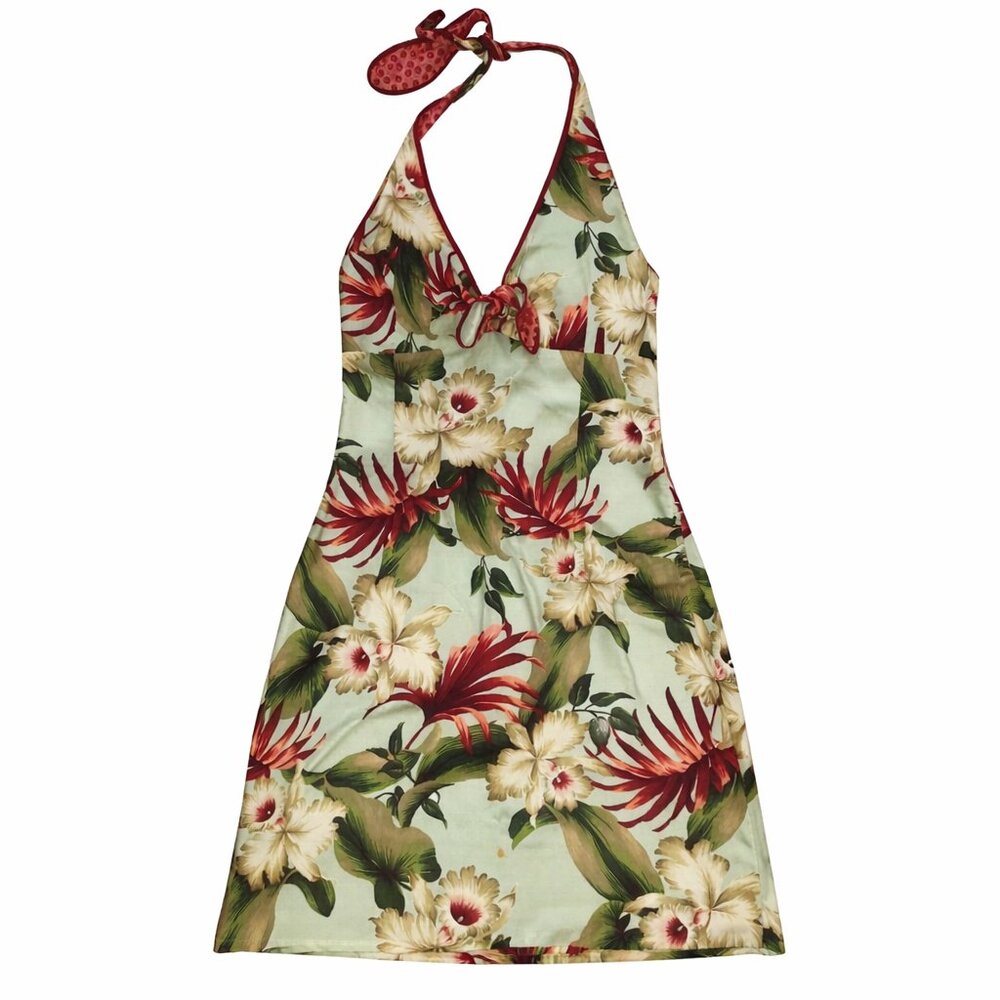 Love Life by FELICE PAPPAS Floral Halter Dress Babydoll Mini Tropical Vintage M